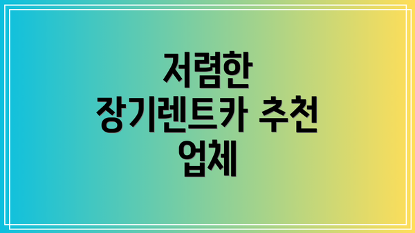 저렴한 장기렌트카 추천 업체