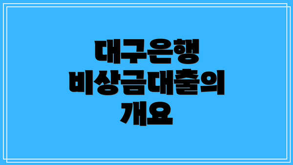대구은행 비상금대출의 개요