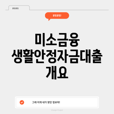 미소금융 생활안정자금대출 개요