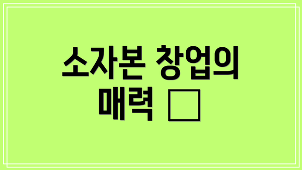 소자본 창업의 매력 🤔
