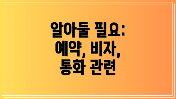 알아둘 필요: 예약, 비자, 통화 관련