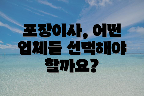 포장이사, 어떤 업체를 선택해야 할까요?