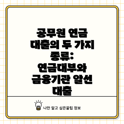 공무원 연금 대출의 두 가지 종류: 연금대부와 금융기관 알선 대출