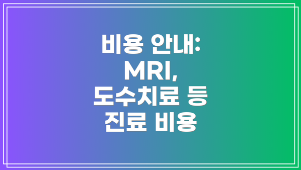비용 안내: MRI, 도수치료 등 진료 비용