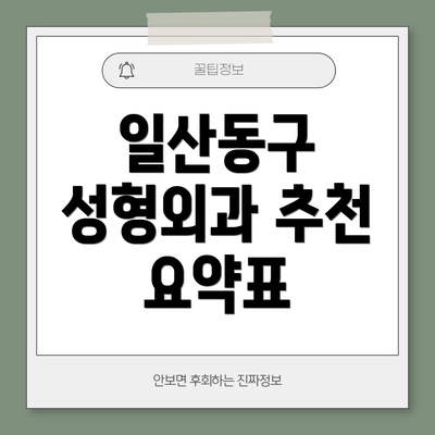 일산동구 성형외과 추천 요약표