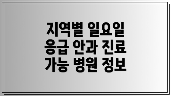 지역별 일요일 응급 안과 진료 가능 병원 정보