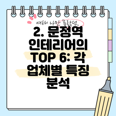 2. 문정역 인테리어의 TOP 6: 각 업체별 특징 분석