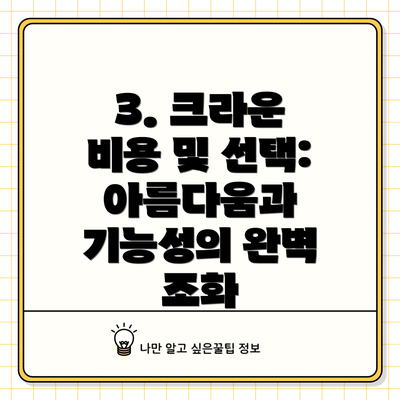 3. 크라운 비용 및 선택: 아름다움과 기능성의 완벽 조화