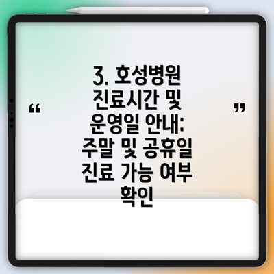 3. 호성병원 진료시간 및 운영일 안내:  주말 및 공휴일 진료 가능 여부 확인