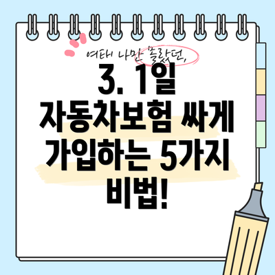 3. 1일 자동차보험 싸게 가입하는 5가지 비법!